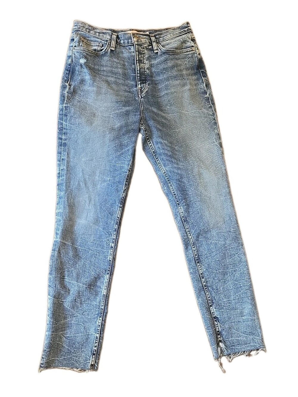 Hudson Button Fly Jeans Sz 30 Medium Acid Wash Holly Mbl Raw hem high rise